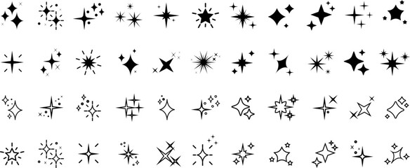 Set of sparkles star icons.Rating star .Bright vector stars.Flash,shine sparkle icon,glare,light,blink star. Modern simple black stars collection.