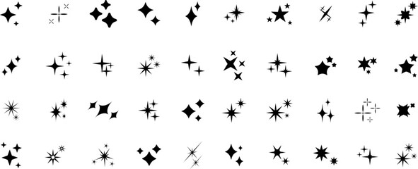 Set of sparkles star icons.Rating star .Bright vector stars.Flash,shine sparkle icon,glare,light,blink star. Modern simple black stars collection.