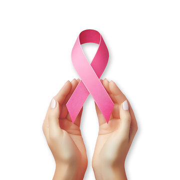 recommend clip art: Realistic Pink ribbon breast cancer awareness symbol with human hands on Transparent Png Background