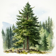 Fototapeta premium watercolor Norway spruce clipart, Generative Ai