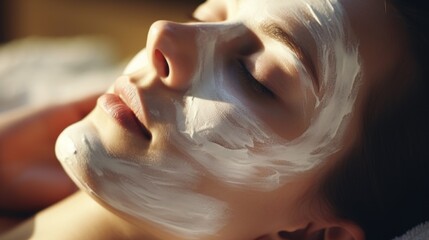 Young Woman Unwinding with Soothing Cosmetic Mask for Relaxation and Self-Care