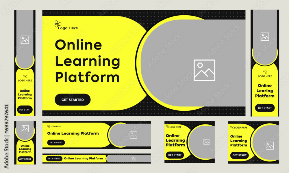 Wall mural best online learning web set banner design for social media post, education system web bundle banner