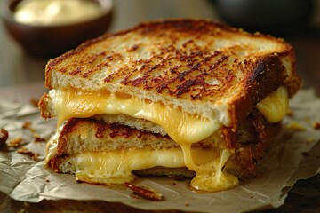 Delicious grilled cheese sandwich with toasted bread and creamy melting cheese - obrazy, fototapety, plakaty