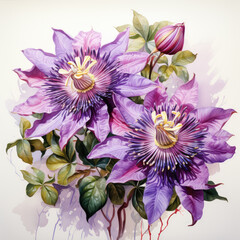 watercolor Purple passionflower clipart, Generative Ai