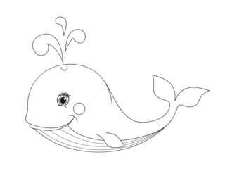 Foto op Canvas Whale Coloring Page Colored Illustration. Cartoon whale character for children, coloring and scrap book. © Maryna