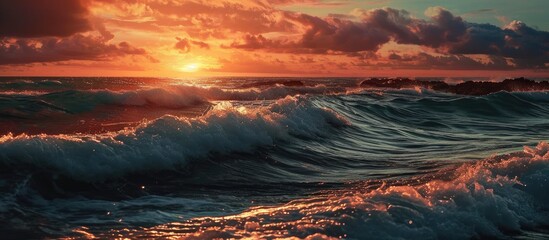 Glowing ocean sunset - obrazy, fototapety, plakaty