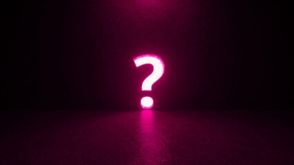 Pink question mark symbol on black background. A hole in the wall in the form of a sign. Metaphor of question, answer, idea, problem and business solutions. Mysterious atmosphere. 3d rendering
