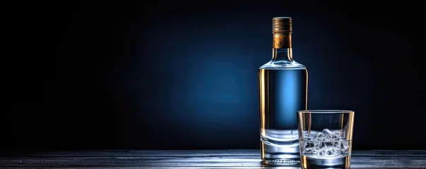 Tafelkleed Vodka in shot glasses with bottle on dark table backround Generative ai. © alexanderuhrin