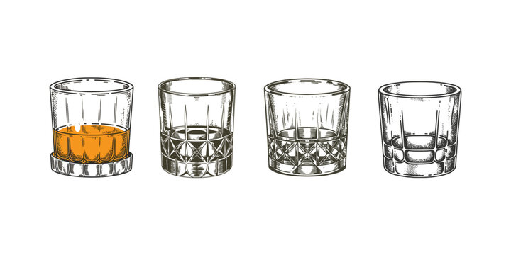 set of hand-drawn vintage wine glasses vector illustration
