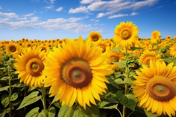 Obraz premium Blooming fields with yellow sunflowers