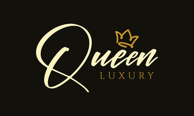 Vector handwritten lettering word queen with crown illustration lettering design - obrazy, fototapety, plakaty