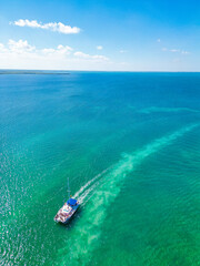 Beautiful aerial view of the Rum Point North Side Cayman Islands in the Caribbean with pristine...