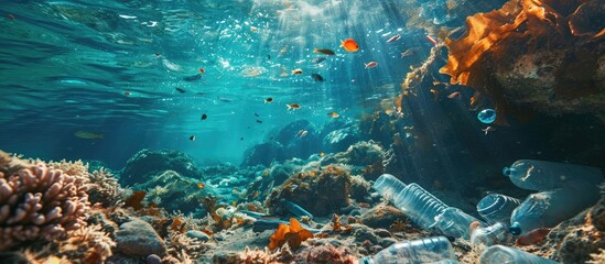 Fototapeta na wymiar Plastic pollution harming oceans, World Oceans Day symbolizing environmental concern.