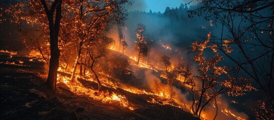 Long-exposure photograph of a wildfire