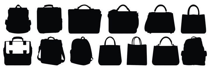 Bag  silhouettes set, large pack of vector silhouette design, isolated white background
