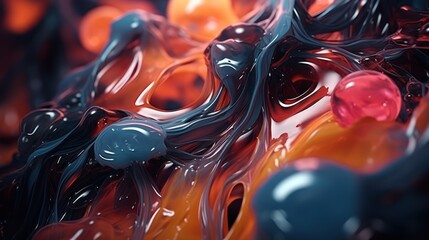  a close up view of a mixture of liquid in a mixture of orange, blue, and black colors on a black background.