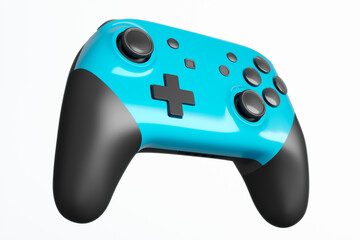 Realistic blue azure video game joystick or gamepad on white background