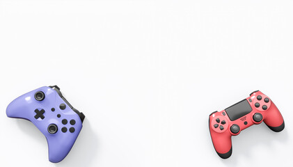 Realistic colorful video game joysticks or gamepads with color buttons on white © Vasyl Onyskiv