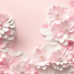 Paper flowers pastel background with copy space