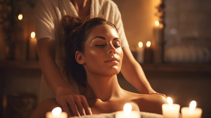 woman getting massage. spa treatment, body massage concept.
