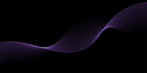 Abstract background with waves for banner. Medium banner size. Vector background with lines. Element for design isolated on black. Black and purple