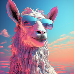 White Yule Goat synthwave vaporwave 90s Generative AI