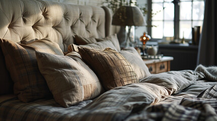 Warm and Cozy Flannel:  A bed adorned with soft flannel bed linen in warm tones, inviting a sense of coziness and comfort during cooler seasons