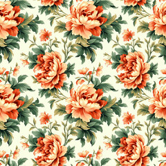 Floral botanical texture pattern with flowers and leaves. Seamless pattern can be used for wallpaper, pattern fills, web page background, surface textures.