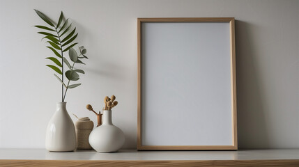 Vertical wooden picture frame for mockup.
