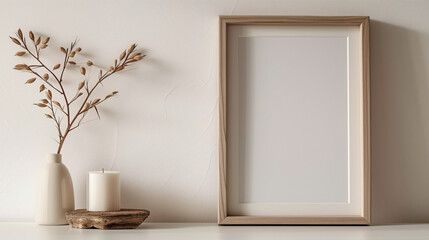 Fototapeta na wymiar Vertical wooden picture frame for mockup.