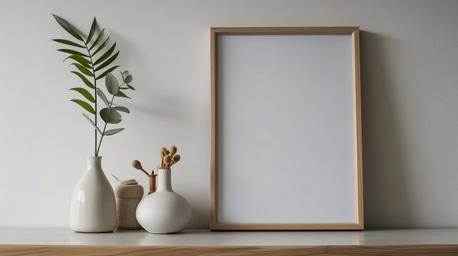 Vertical wooden picture frame for mockup.