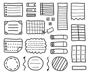 Doodle bullet journal. Hand drawn vector elements for notebook, diary and planner. Banners isolated on white background - obrazy, fototapety, plakaty