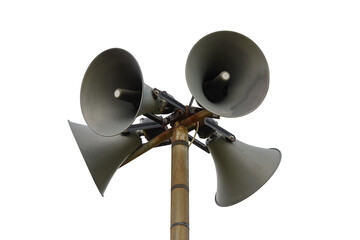 loudspeakers on pole isolated on white background