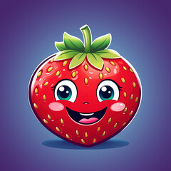 Fototapeta premium Cute cartoon Strawberry on purple background. Healthy fruit, vegetarian food