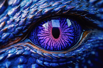Eye of a dragon close-up. Blue eye of a dragon.