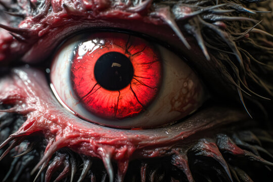 Close up of dragon's eye with red blood cells.