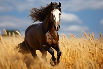 Boundless spirit Running horse gracefully moves through the expansive field.