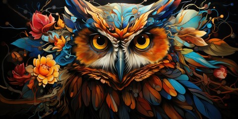 art is a dance of shapes and hues, capturing the spirit of the owl in a unique and imaginative way. 