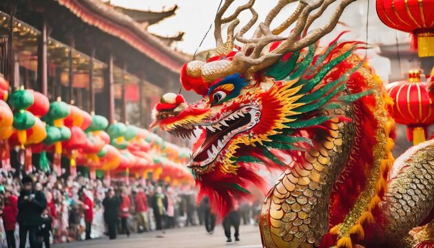 Vibrant Dragon Dance at Chinese Festival