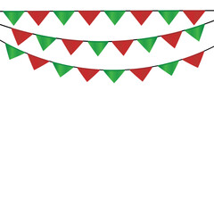 Obraz premium Bunting flags decoration, celebration, Patriotic Celebration Background, Carnival colored garlands and bunting, colorful pennants, anniversary and holiday party flags