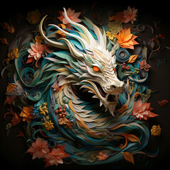Colourful Asian Paper Dragon with black dragon