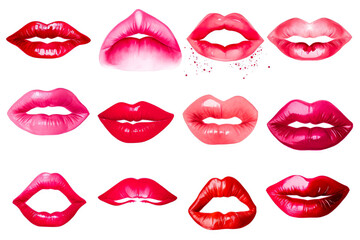 Obraz premium Set of beautiful female lips painted with red lipstick.