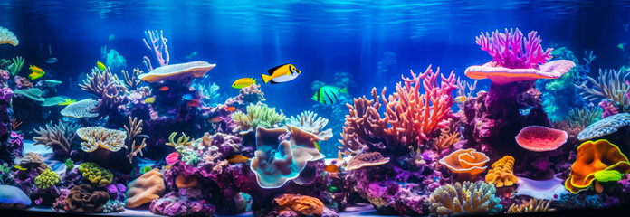 Fototapeta na wymiar Tropical fish and corals in the aquarium. Underwater world.
