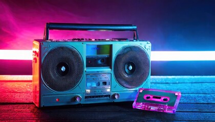 Vintage Boombox and Cassette Tape Retro Music Concept - obrazy, fototapety, plakaty