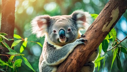 Fototapeta premium Adorable Koala Clinging to a Tree Branch
