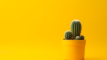 Cactus plant on yellow background with lots of copy space, minimalistic concept