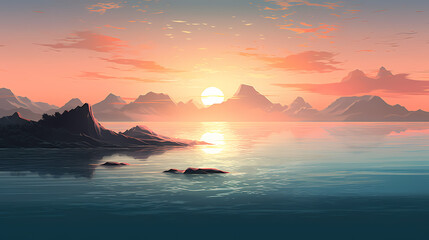Sunset on the sea and mountains, PPT background