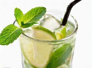 ''Mojito'' cocktail isolated on white background