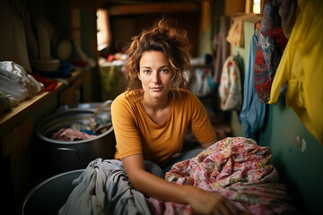 Obraz premium young woman at work in the laundry room