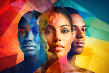 abstract collage of a lot of diverse faces, diversity concept, colorful people
